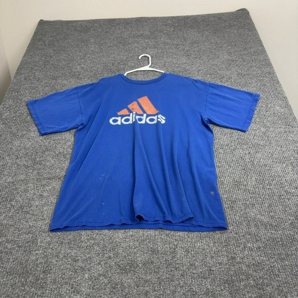 Vintage Adidas T Shirt Mens L Blue Cotton Graphic Logo Sportswear Streetwear